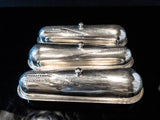 Antique Silver Plate Corn Cob Trays Butter Boats Set Of 3
