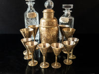Vintage Brass Cocktail Shaker And 10 Mini Goblets Aperitif Cordial Barware Set