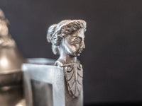 Antique Silver Plate Ice Water Pitcher Insulated Figural Cherub Woman Masthead