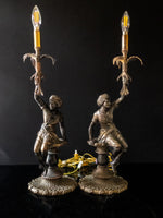 Vintage Bronze Pair Blackamoor Lamps Sculpture Statues Moorish Moors Nubian Lamps