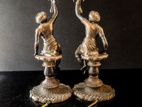 Vintage Bronze Pair Blackamoor Lamps Sculpture Statues Moorish Moors Nubian Lamps