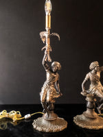 Vintage Bronze Pair Blackamoor Lamps Sculpture Statues Moorish Moors Nubian Lamps