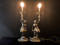 Vintage Bronze Pair Blackamoor Lamps Sculpture Statues Moorish Moors Nubian Lamps