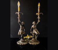 Vintage Bronze Pair Blackamoor Lamps Sculpture Statues Moorish Moors Nubian Lamps