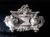Vintage Silverplate Castilian Imports Double Inkwell