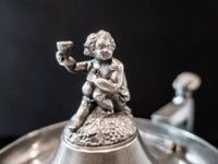 Antique Silver Plate Ice Water Pitcher Insulated Figural Cherub Woman Masthead