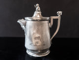 Antique Silver Plate Ice Water Pitcher Insulated Figural Cherub Woman Masthead