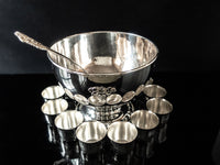 Vintage Silver Plate Punch Bowl Set With 10 Cups And Ladle