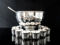 Vintage Silver Plate Punch Bowl Set With 10 Cups And Ladle