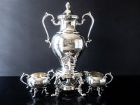 Vintage Silver Plate Coffee Urn With Creamer And Sugar Birmingham Silver Co