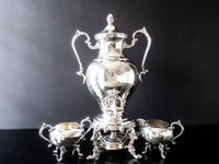 Vintage Silver Plate Coffee Urn With Creamer And Sugar Birmingham Silver Co