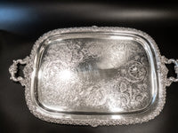 Vintage XL Silver Plate Serving Tray Du Barry Floral With Dust Bag Trays & Platters