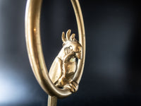 Vintage Brass Parrot On Hanging Perch Ring Statues