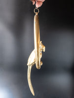 Vintage Brass Parrot On Hanging Perch Ring Statues