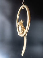Vintage Brass Parrot On Hanging Perch Ring Statues