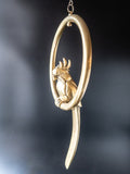 Vintage Brass Parrot On Hanging Perch Ring Statues