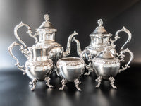 Vintage Silver Plate Teapot Set Grapes Birmingham Silver Co Bsc Silver On Copper Tea Sets