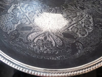 Vintage XL Round Silver Plate Serving Tray 18" Sheridan Serving Trays