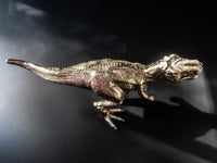 Vintage Brass Tone T-Rex Dinosaur Statue Figure 11" Long Sculptures & Statues