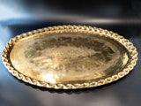 Vintage Huge Brass Tray Xl Oval Tray 40" X 28" Serving Tray Table Top