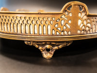 Vintage Round Brass Serving Tray Filigree With Handles And Feet Trays