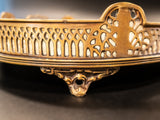 Vintage Round Brass Serving Tray Filigree With Handles And Feet Trays