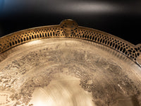 Vintage Round Brass Serving Tray Filigree With Handles And Feet Trays