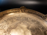 Vintage Round Brass Serving Tray Filigree With Handles And Feet Trays