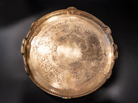 Vintage Round Brass Serving Tray Filigree With Handles And Feet Trays