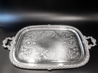 Vintage XL Silver Plate Serving Tray Du Barry Floral With Dust Bag Trays & Platters