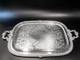 Vintage XL Silver Plate Serving Tray Du Barry Floral With Dust Bag Trays & Platters
