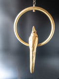 Vintage Brass Parrot On Hanging Perch Ring Statues