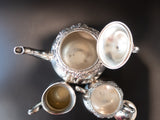 Antique Tea Set Silver Plate Coffee Service Set Glenrose Flower Finial Tea Sets