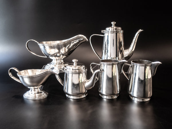 Silver Soldered Lot Of Pitchers Teapots Gravy Boats Set Of 6 Hotel Restaurant Silver Coffee Servers & Tea Pots