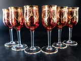 Vintage Ruby Red And Gold Murano Crystal Glasses Set Of 6 Drink & Barware
