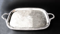 Antique Silver Plate Serving Tray With Armorial Crest Engraving Trays & Platters