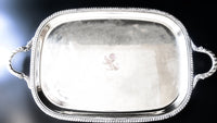Antique Silver Plate Serving Tray With Armorial Crest Engraving Trays & Platters