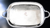 Antique Silver Plate Serving Tray With Armorial Crest Engraving Trays & Platters