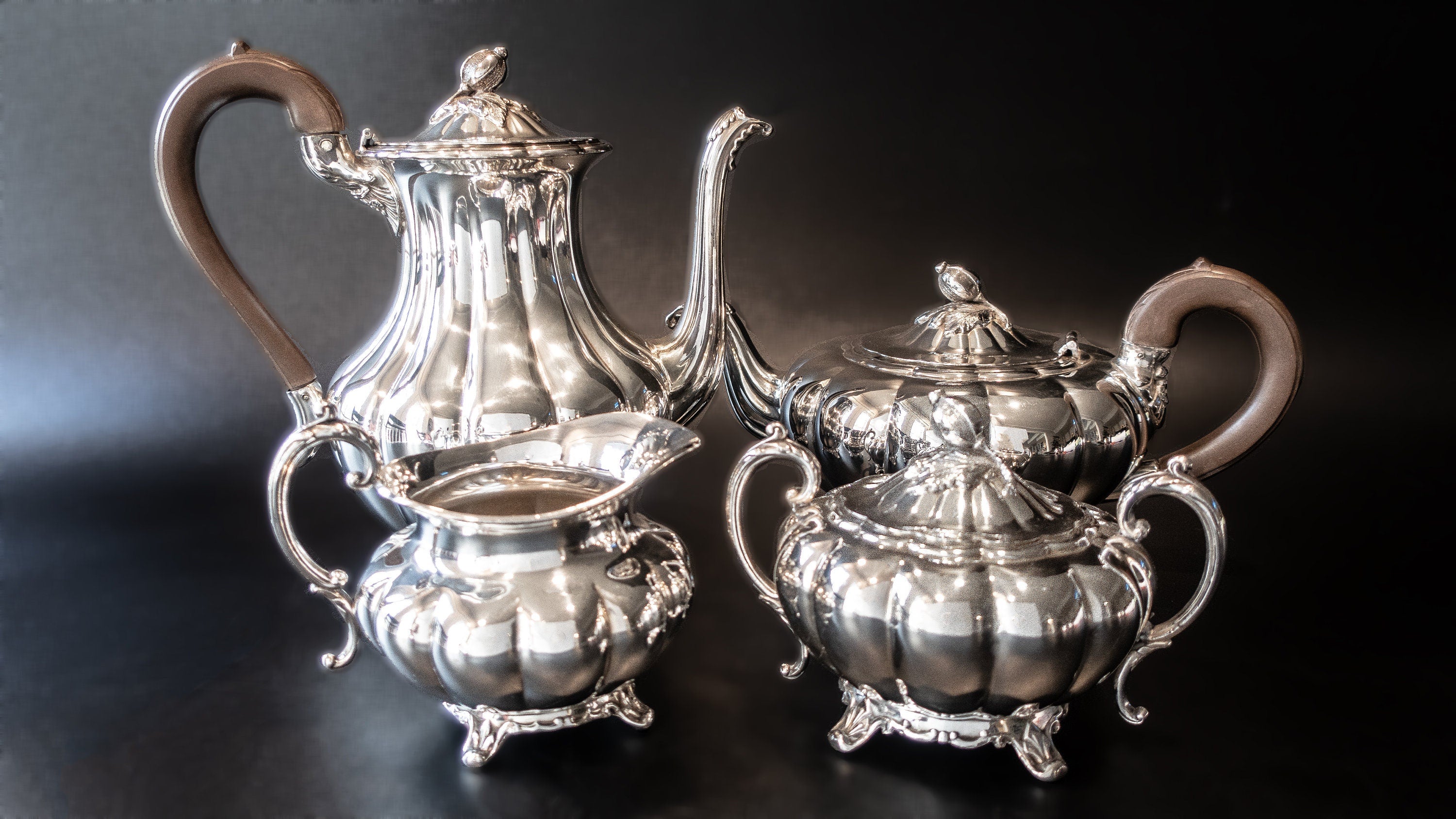 Vintage Silver Plate Tea Coffee Set Melon Community With Dust