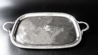 Antique Silver Plate Serving Tray With Armorial Crest Engraving Trays & Platters