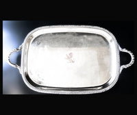 Antique Silver Plate Serving Tray With Armorial Crest Engraving Trays & Platters