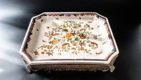 Vintage Large Hand Painted Porcelain and Bronze Platter Tray Decorative Trays