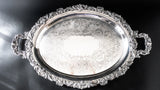 Vintage Ornate Silver Plate Oval Serving Tray English Scroll Webster Wilcox Trays