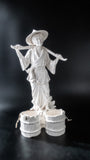 21" Blanc De Chine Porcelain Statue Woman Carrying Water Statues
