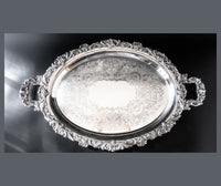 Vintage Ornate Silver Plate Oval Serving Tray English Scroll Webster Wilcox Trays