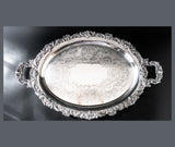 Vintage Ornate Silver Plate Oval Serving Tray English Scroll Webster Wilcox Trays