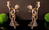 Antique Pair Bronze Cherub Candle Holder Candlestick Putti Victorian Candle Holders