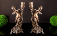 Antique Pair Bronze Cherub Candle Holder Candlestick Putti Victorian Candle Holders