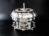 Large Silver Plate Covered Chafing Dish Warming Buffet With Burner Dining & Serving