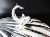 Vintage Electric Silver Plate Shell Shaped Bun Warmer With Koi Fish Finial Dining & Serving